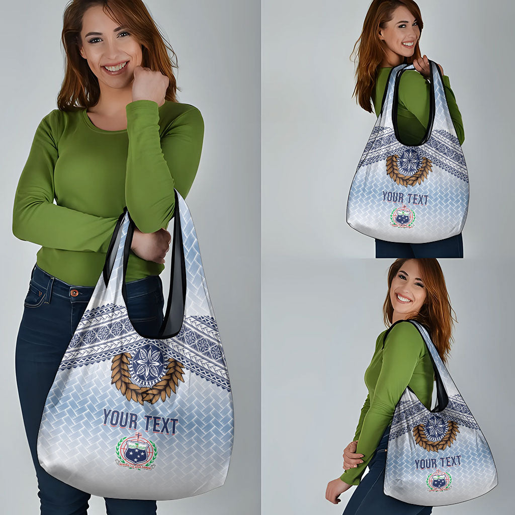 Manu Samoa Rugby Custom White Grocery Bag ʻIe Toga Pattern With Brown Ula fala LT7 - Polynesian Pride