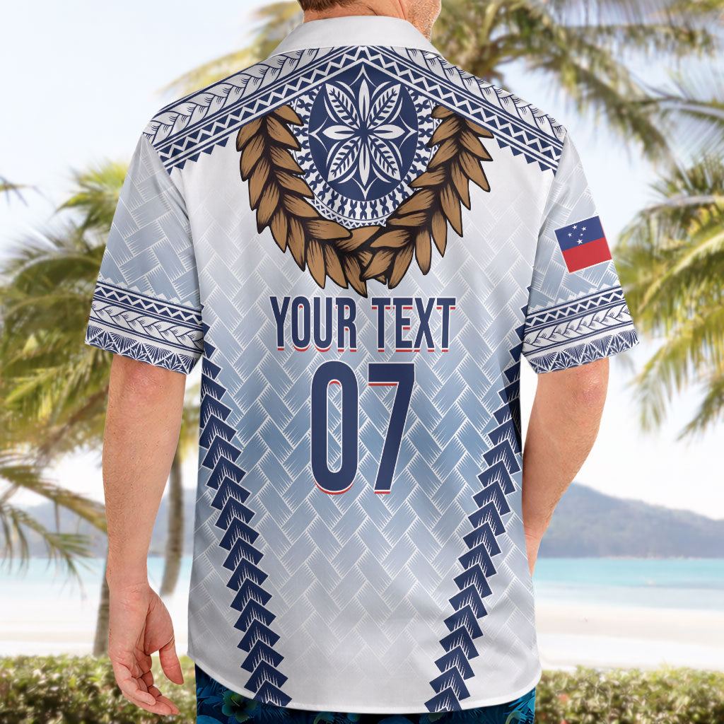 Manu Samoa Rugby Custom White Hawaiian Shirt ʻIe Toga Pattern With Brown Ula fala LT7 - Polynesian Pride
