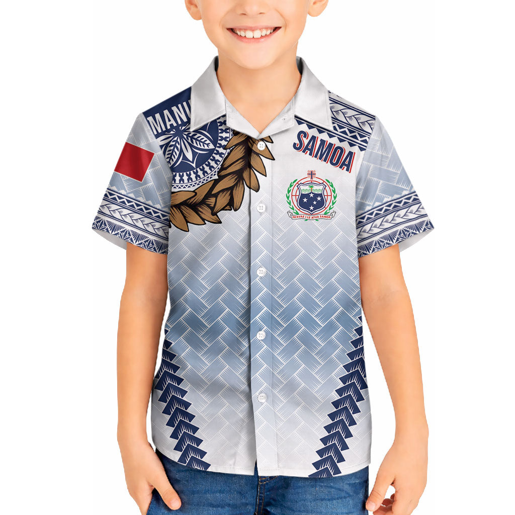 Manu Samoa Rugby Custom White Hawaiian Shirt ʻIe Toga Pattern With Brown Ula fala LT7 - Polynesian Pride