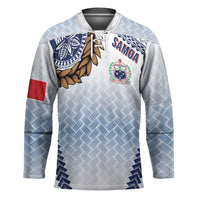 Manu Samoa Rugby Custom White Hockey Jersey ʻIe Toga Pattern With Brown Ula fala LT7 Unisex White - Polynesian Pride