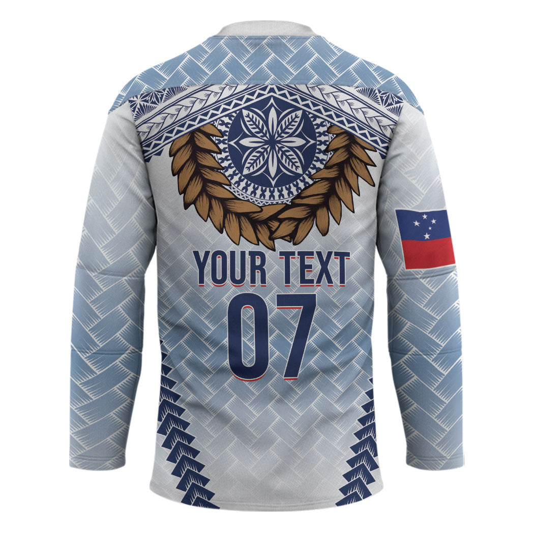 Manu Samoa Rugby Custom White Hockey Jersey ʻIe Toga Pattern With Brown Ula fala LT7 - Polynesian Pride