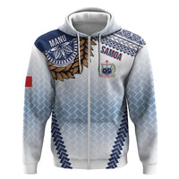 Manu Samoa Rugby Custom White Hoodie ʻIe Toga Pattern With Brown Ula fala LT7 Zip Hoodie White - Polynesian Pride