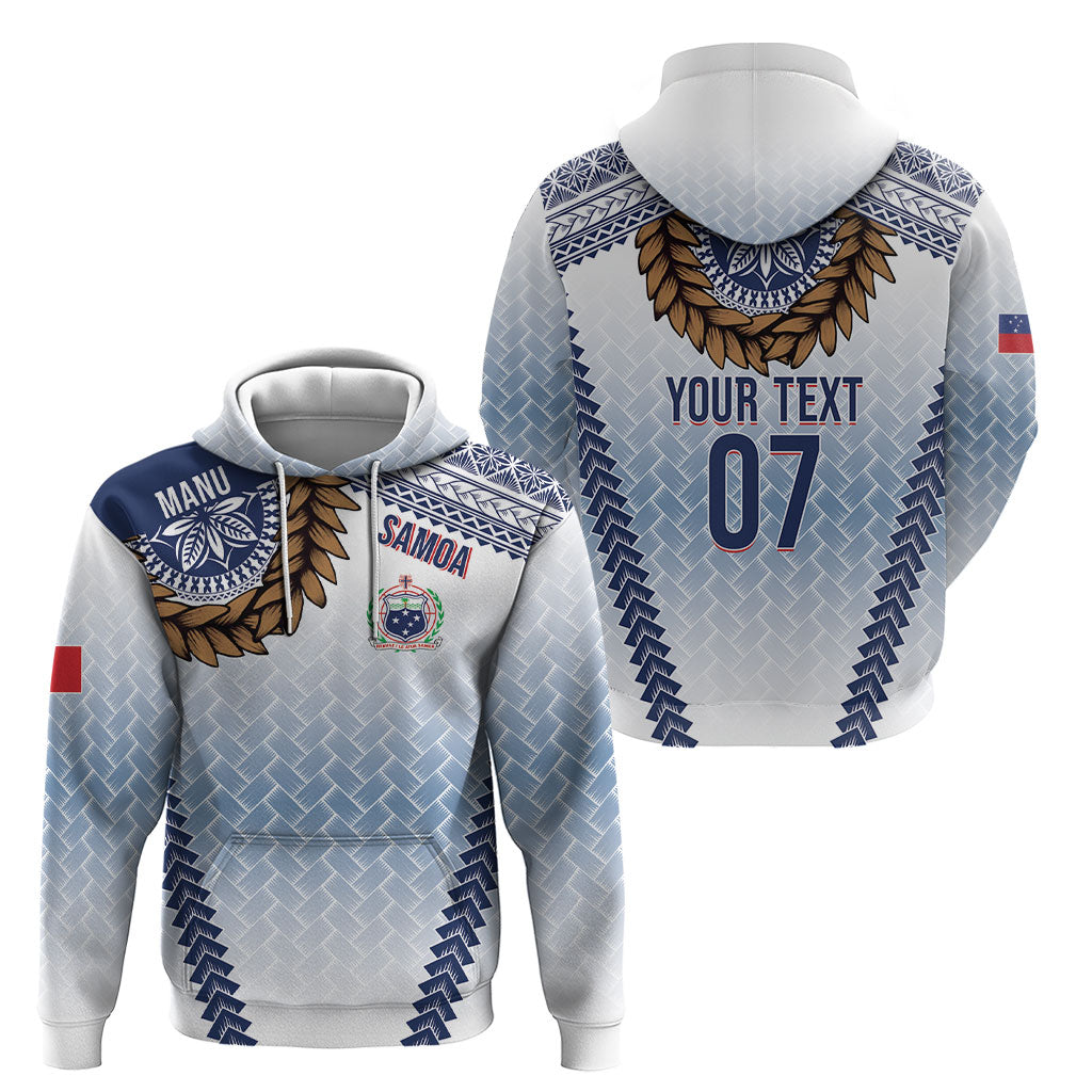 Manu Samoa Rugby Custom White Hoodie ʻIe Toga Pattern With Brown Ula fala LT7 - Polynesian Pride