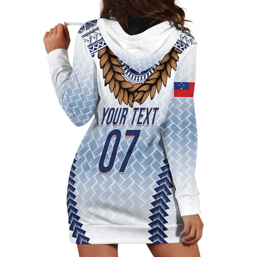 Manu Samoa Rugby Custom White Hoodie Dress ʻIe Toga Pattern With Brown Ula fala LT7 - Polynesian Pride