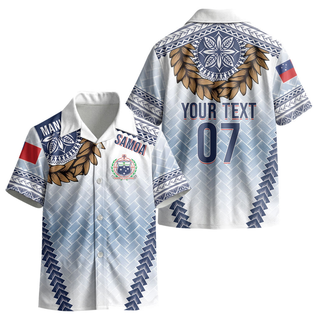 Manu Samoa Rugby Custom White Kid Hawaiian Shirt ʻIe Toga Pattern With Brown Ula fala LT7 - Polynesian Pride