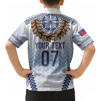 Manu Samoa Rugby Custom White Kid Hawaiian Shirt ʻIe Toga Pattern With Brown Ula fala LT7 - Polynesian Pride