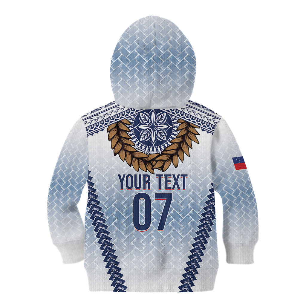 Manu Samoa Rugby Custom White Kid Hoodie ʻIe Toga Pattern With Brown Ula fala LT7 - Polynesian Pride