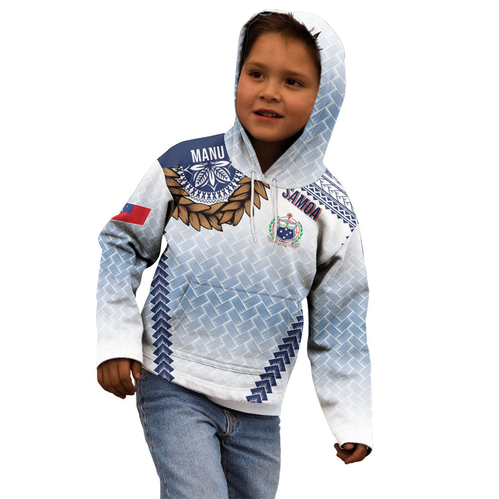 Manu Samoa Rugby Custom White Kid Hoodie ʻIe Toga Pattern With Brown Ula fala LT7 - Polynesian Pride