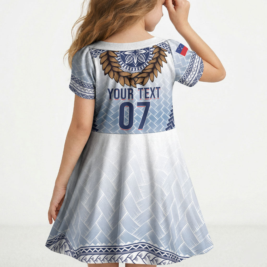 Manu Samoa Rugby Custom White Kid Short Sleeve Dress ʻIe Toga Pattern With Brown Ula fala LT7 - Polynesian Pride