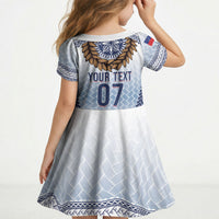 Manu Samoa Rugby Custom White Kid Short Sleeve Dress ʻIe Toga Pattern With Brown Ula fala LT7 - Polynesian Pride