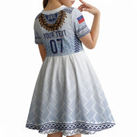 Manu Samoa Rugby Custom White Kid Short Sleeve Dress ʻIe Toga Pattern With Brown Ula fala LT7 - Polynesian Pride