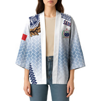Manu Samoa Rugby Custom White Kimono ʻIe Toga Pattern With Brown Ula fala LT7 - Polynesian Pride