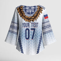 Manu Samoa Rugby Custom White Kimono Sleeve Blouse ʻIe Toga Pattern With Brown Ula fala LT7 - Polynesian Pride
