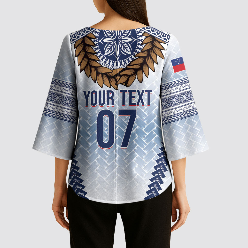 Manu Samoa Rugby Custom White Kimono Sleeve Blouse ʻIe Toga Pattern With Brown Ula fala LT7 - Polynesian Pride