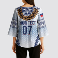 Manu Samoa Rugby Custom White Kimono Sleeve Blouse ʻIe Toga Pattern With Brown Ula fala LT7 - Polynesian Pride