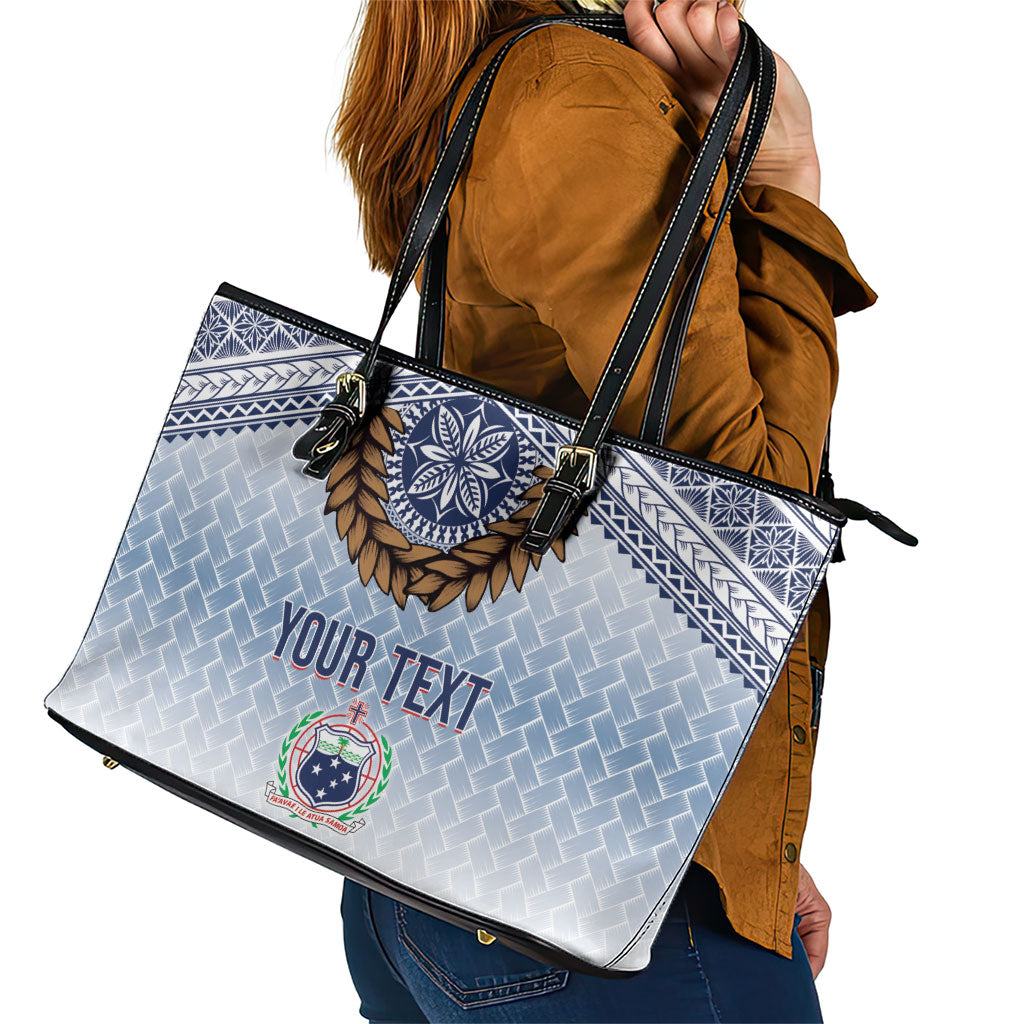 Manu Samoa Rugby Custom White Leather Tote Bag ʻIe Toga Pattern With Brown Ula fala LT7 - Polynesian Pride
