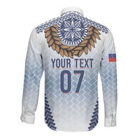 Manu Samoa Rugby Custom White Long Sleeve Button Shirt ʻIe Toga Pattern With Brown Ula fala LT7 - Polynesian Pride