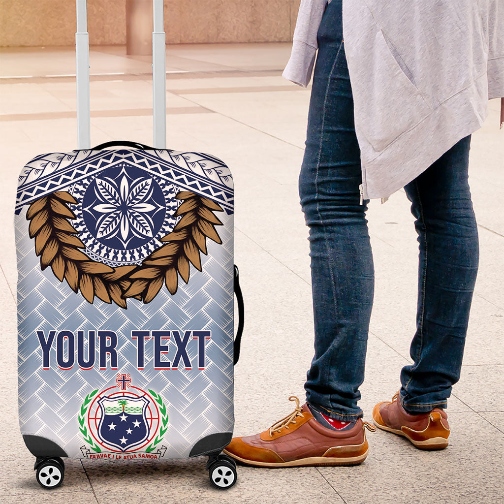 Manu Samoa Rugby Custom White Luggage Cover ʻIe Toga Pattern With Brown Ula fala LT7 White - Polynesian Pride