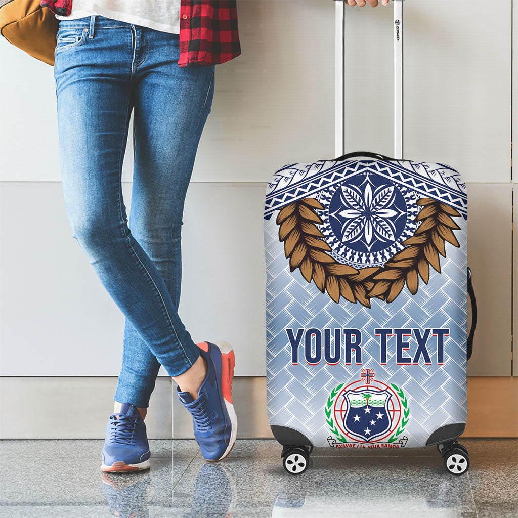 Manu Samoa Rugby Custom White Luggage Cover ʻIe Toga Pattern With Brown Ula fala LT7 - Polynesian Pride