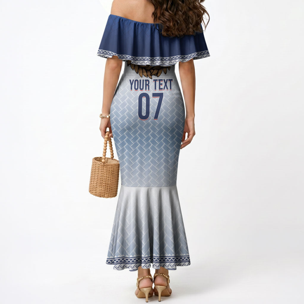 Manu Samoa Rugby Custom White Mermaid Dress ʻIe Toga Pattern With Brown Ula fala LT7 - Polynesian Pride