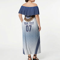 Manu Samoa Rugby Custom White Off Shoulder Maxi Dress ʻIe Toga Pattern With Brown Ula fala LT7 - Polynesian Pride