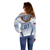 Manu Samoa Rugby Custom White Off Shoulder Sweater ʻIe Toga Pattern With Brown Ula fala LT7 - Polynesian Pride