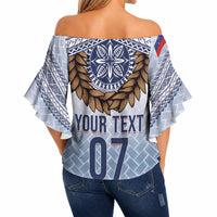Manu Samoa Rugby Custom White Off Shoulder Wrap Waist Top ʻIe Toga Pattern With Brown Ula fala LT7 - Polynesian Pride