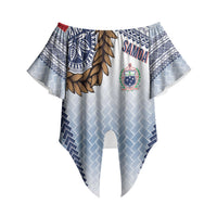 Manu Samoa Rugby Custom White Off Shoulder Wrap Waist Top ʻIe Toga Pattern With Brown Ula fala LT7 - Polynesian Pride