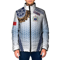 Manu Samoa Rugby Custom White Padded Jacket ʻIe Toga Pattern With Brown Ula fala LT7 Men White - Polynesian Pride