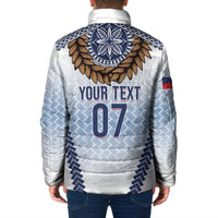 Manu Samoa Rugby Custom White Padded Jacket ʻIe Toga Pattern With Brown Ula fala LT7 - Polynesian Pride