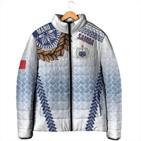 Manu Samoa Rugby Custom White Padded Jacket ʻIe Toga Pattern With Brown Ula fala LT7 - Polynesian Pride