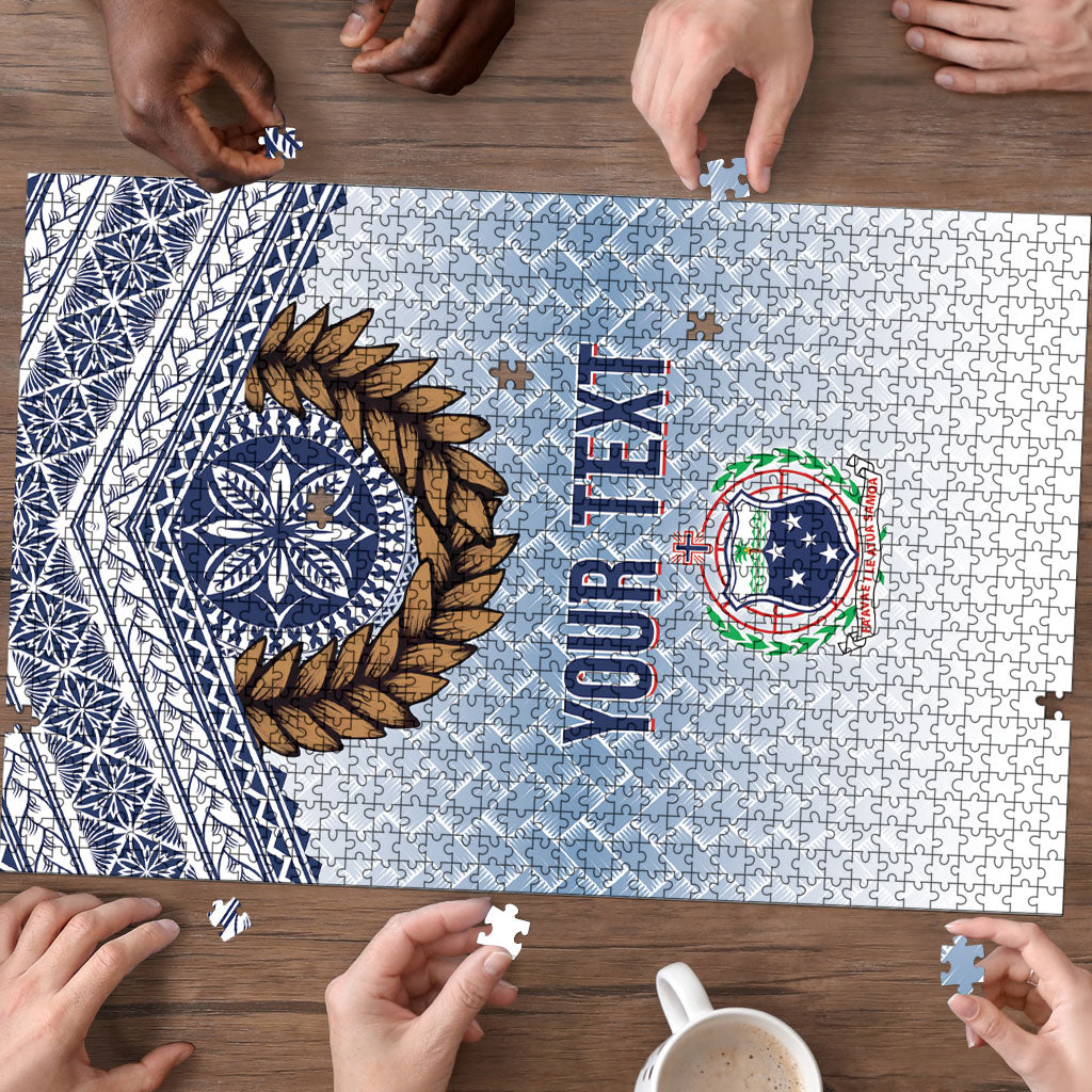 Manu Samoa Rugby Custom White Puzzle ʻIe Toga Pattern With Brown Ula fala LT7 - Polynesian Pride
