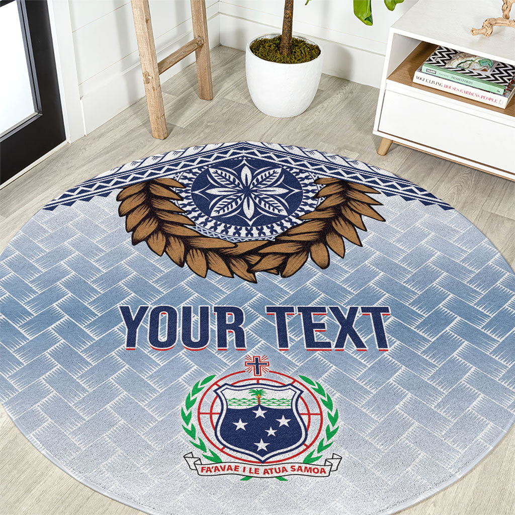 Manu Samoa Rugby Custom White Round Carpet ʻIe Toga Pattern With Brown Ula fala LT7 White - Polynesian Pride