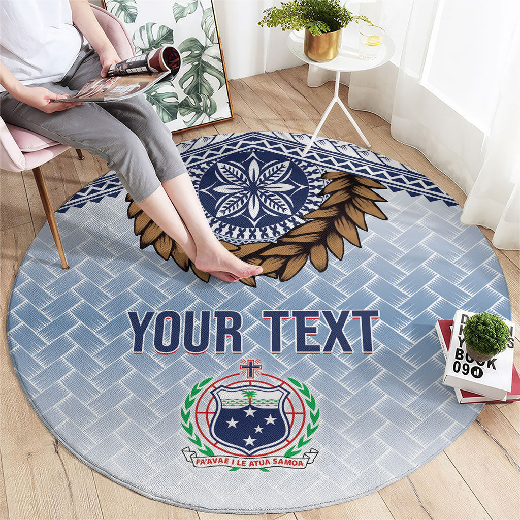 Manu Samoa Rugby Custom White Round Carpet ʻIe Toga Pattern With Brown Ula fala LT7 - Polynesian Pride