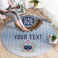 Manu Samoa Rugby Custom White Round Carpet ʻIe Toga Pattern With Brown Ula fala LT7 - Polynesian Pride