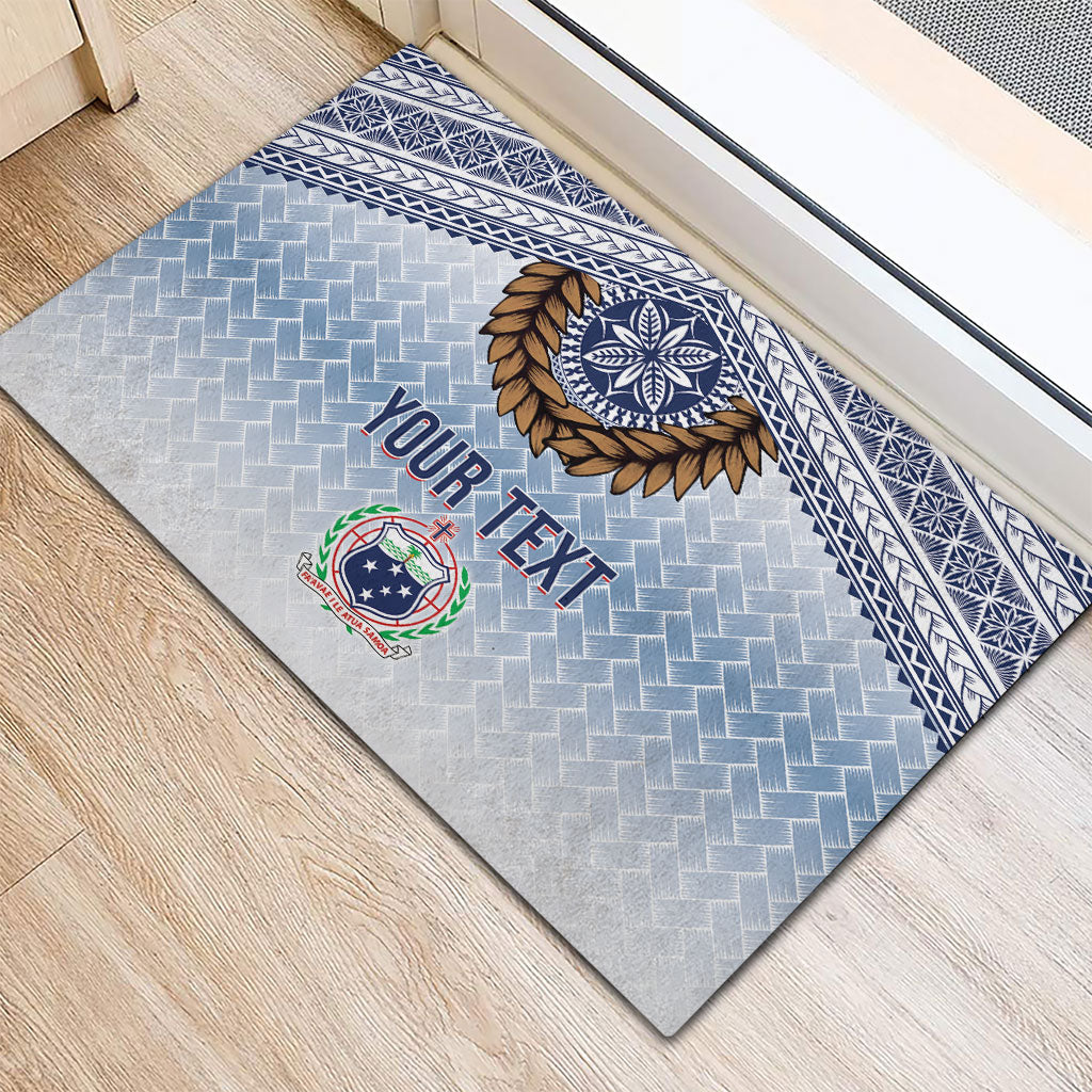 Manu Samoa Rugby Custom White Rubber Doormat ʻIe Toga Pattern With Brown Ula fala LT7 - Polynesian Pride