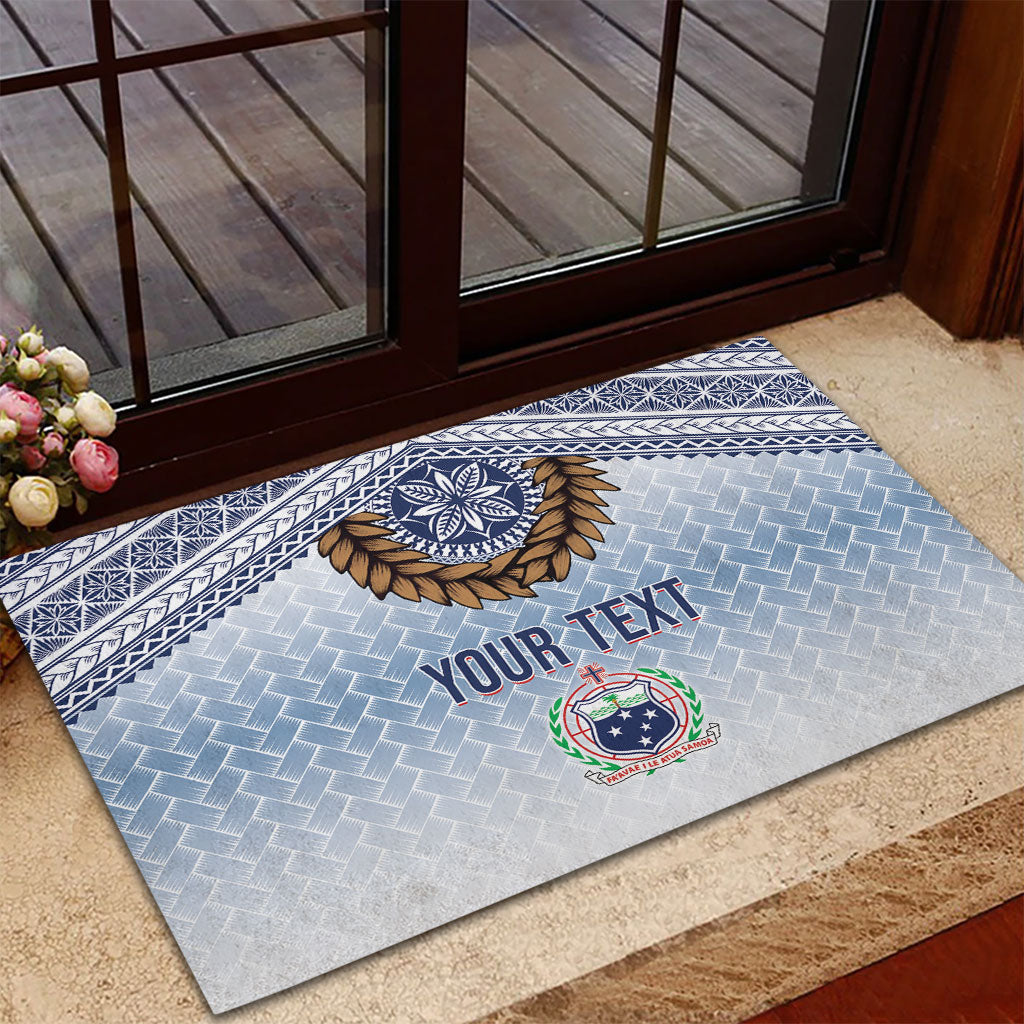Manu Samoa Rugby Custom White Rubber Doormat ʻIe Toga Pattern With Brown Ula fala LT7 - Polynesian Pride