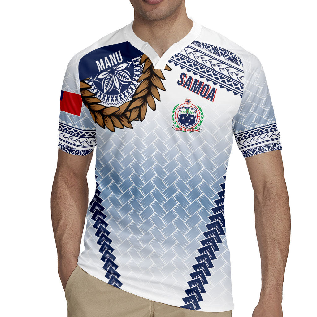 Manu Samoa Rugby Custom White Rugby Jersey ʻIe Toga Pattern With Brown Ula fala LT7 - Polynesian Pride