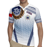 Manu Samoa Rugby Custom White Rugby Jersey ʻIe Toga Pattern With Brown Ula fala LT7 - Polynesian Pride