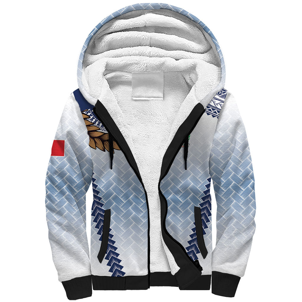 Manu Samoa Rugby Custom White Sherpa Hoodie ʻIe Toga Pattern With Brown Ula fala LT7 Unisex White - Polynesian Pride