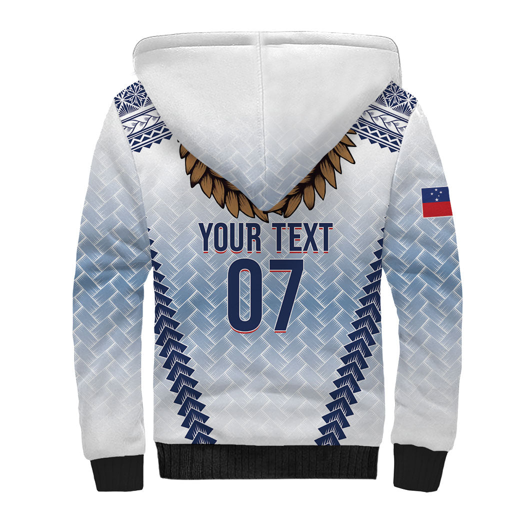 Manu Samoa Rugby Custom White Sherpa Hoodie ʻIe Toga Pattern With Brown Ula fala LT7 - Polynesian Pride