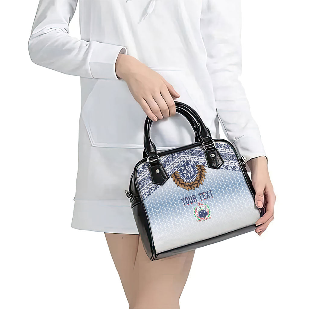 Manu Samoa Rugby Custom White Shoulder Handbag ʻIe Toga Pattern With Brown Ula fala LT7 - Polynesian Pride