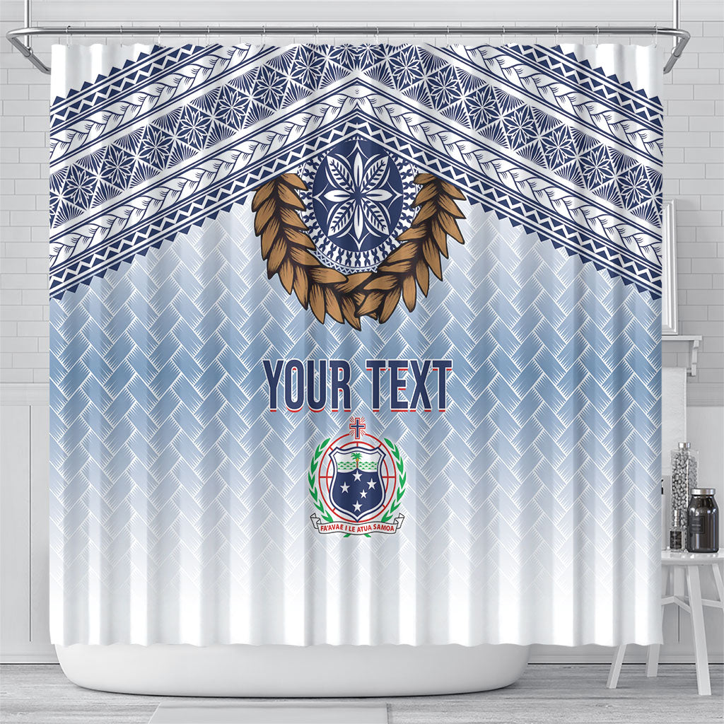 Manu Samoa Rugby Custom White Shower Curtain ʻIe Toga Pattern With Brown Ula fala LT7 - Polynesian Pride