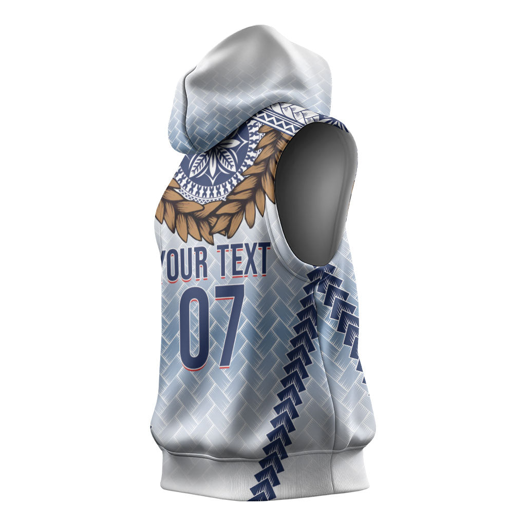 Manu Samoa Rugby Custom White Sleeveless Hoodie ʻIe Toga Pattern With Brown Ula fala LT7 - Polynesian Pride