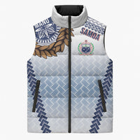 Manu Samoa Rugby Custom White Sleeveless Puffer Jacket ʻIe Toga Pattern With Brown Ula fala LT7 Unisex White - Polynesian Pride