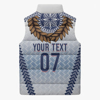 Manu Samoa Rugby Custom White Sleeveless Puffer Jacket ʻIe Toga Pattern With Brown Ula fala LT7 - Polynesian Pride