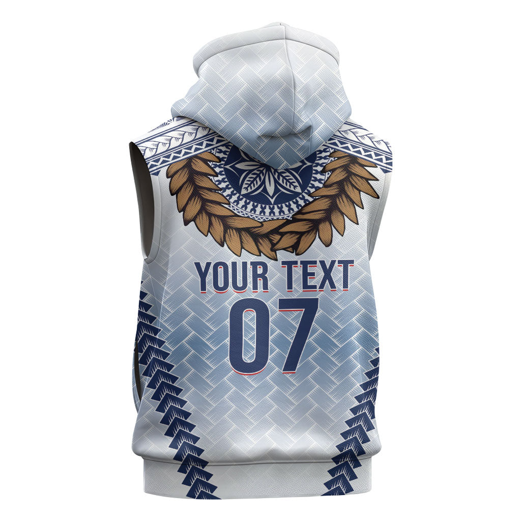 Manu Samoa Rugby Custom White Sleeveless Zip Hoodie ʻIe Toga Pattern With Brown Ula fala LT7 - Polynesian Pride