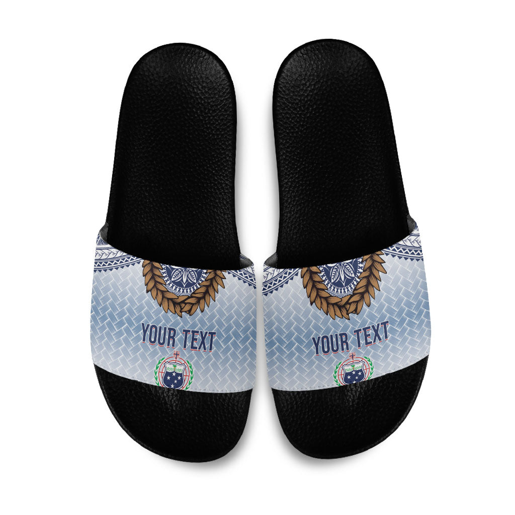 Manu Samoa Rugby Custom White Slide Sandals ʻIe Toga Pattern With Brown Ula fala LT7 White - Polynesian Pride