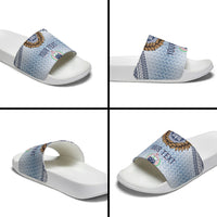 Manu Samoa Rugby Custom White Slide Sandals ʻIe Toga Pattern With Brown Ula fala LT7 - Polynesian Pride