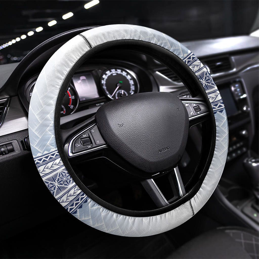 Manu Samoa Rugby White Steering Wheel Cover ʻIe Toga Pattern With Brown Ula fala LT7 Universal Fit White - Polynesian Pride